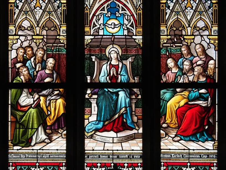 Stained glass illustrating the Pentecost