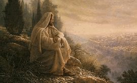 Advent-Y5 An image of a man (representing Jesus) sitting on a top of a mountain looking down.