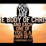 OneBody-150×150 A silhouette of a body with the sayings of 1 Corinthians 12:27 "Now you are the body of Christ, and each one of you is a part of it."