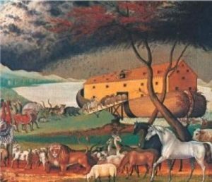 Pentecost An image of the Arc of Noah, with multiple couples of animals walking in.