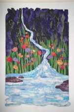 Pentecost-Y6 A painting of a river with some flowers.