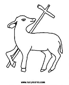 Sacraments-Y3- A drawing of a lamb with a cross.