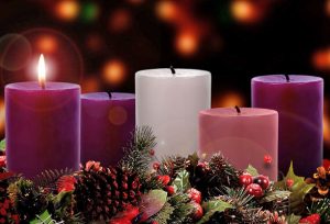advent-wreath-1-300×204 Advent candles with the first purple one on.