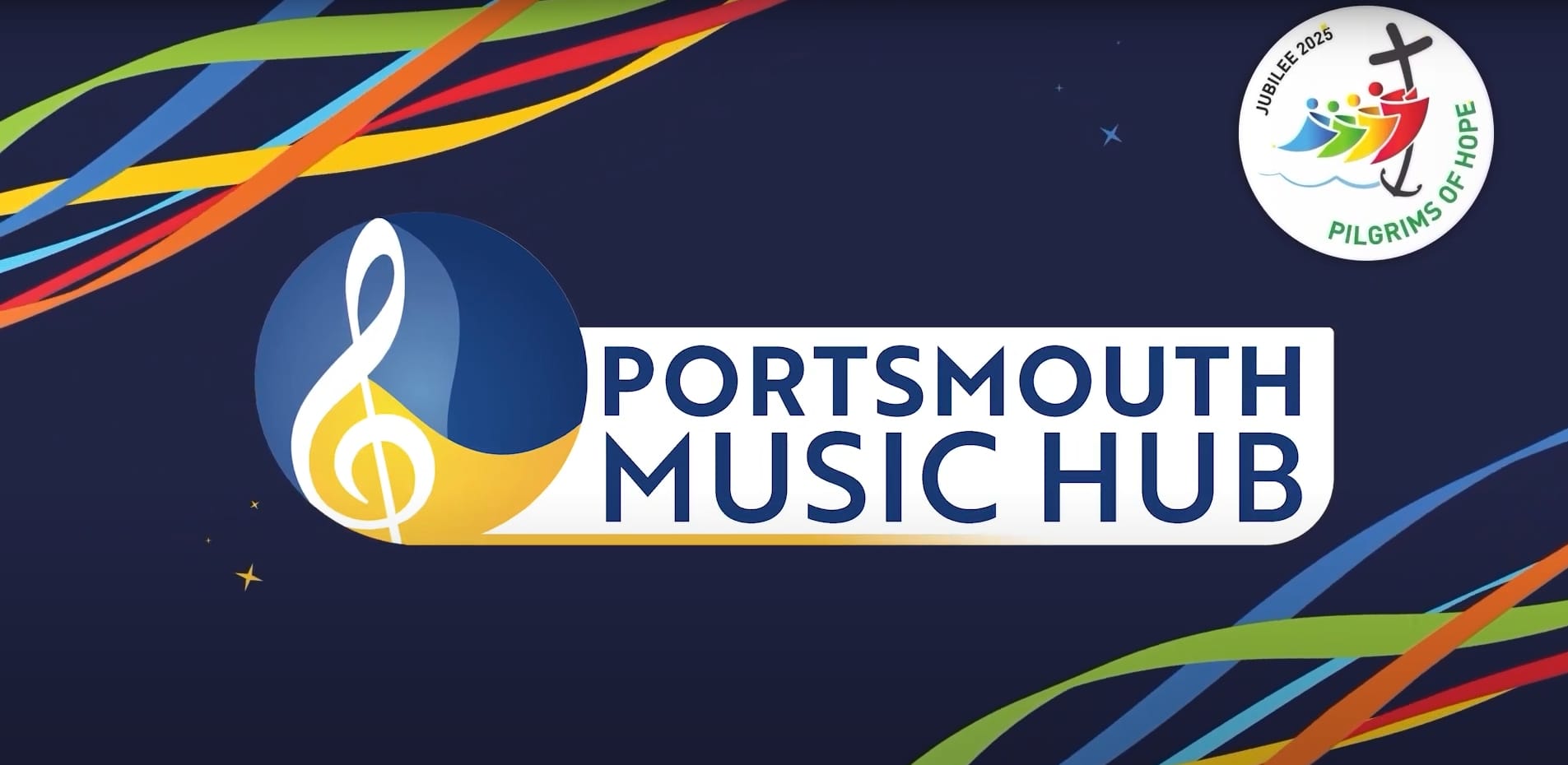 Logo of the porstmouth Music hub with jubille logo